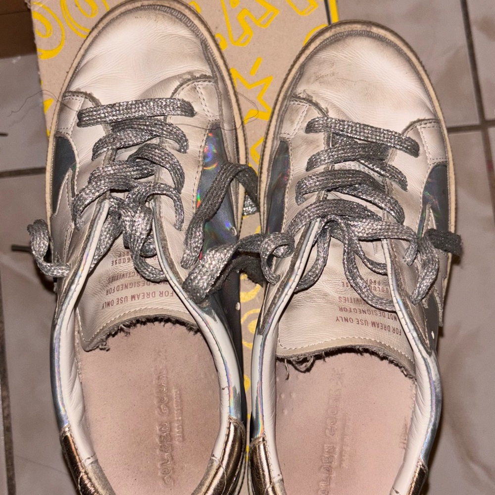Golden Goose Kids Silver and White Sneakers